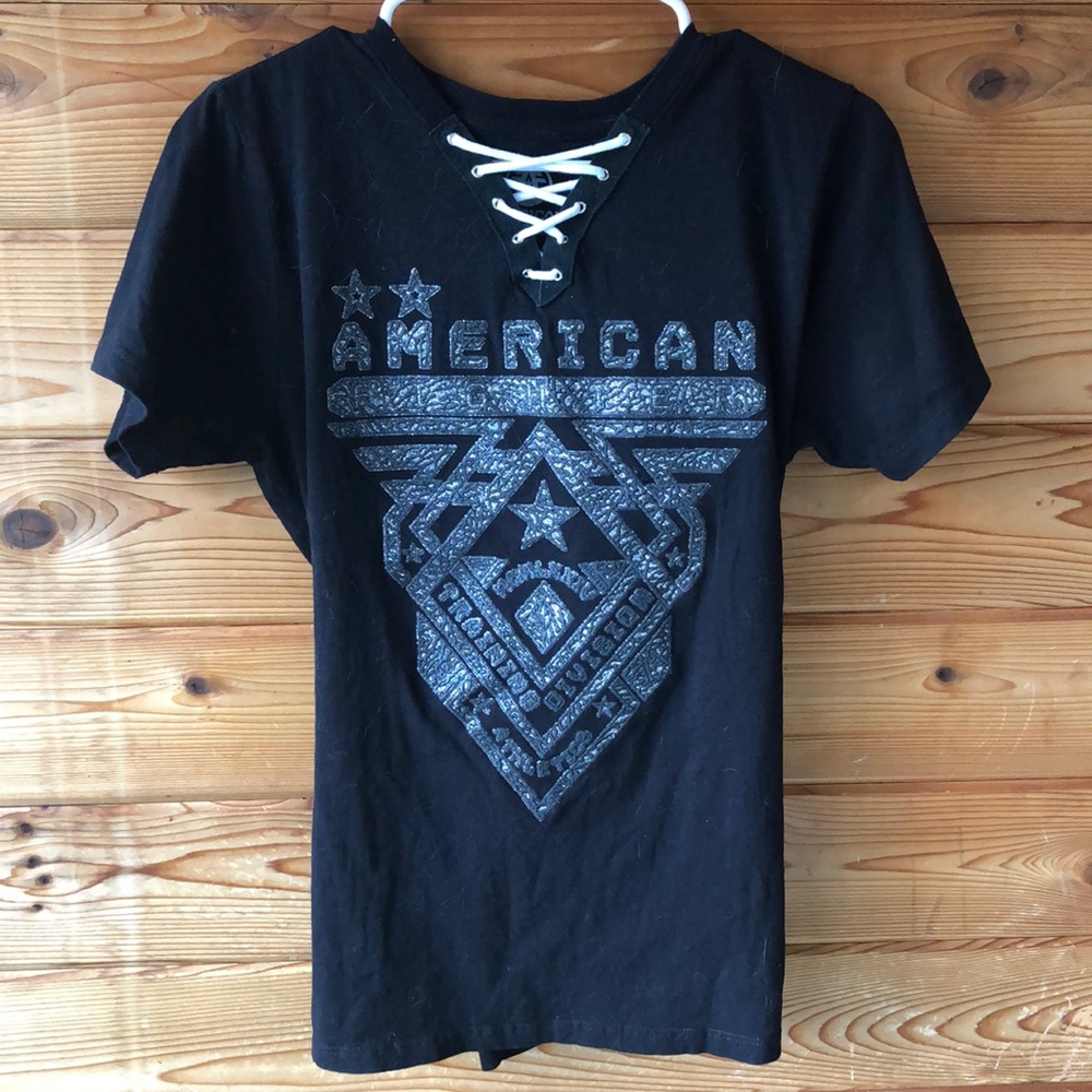 American Fighter V neck Tshirt size L but fits like a M